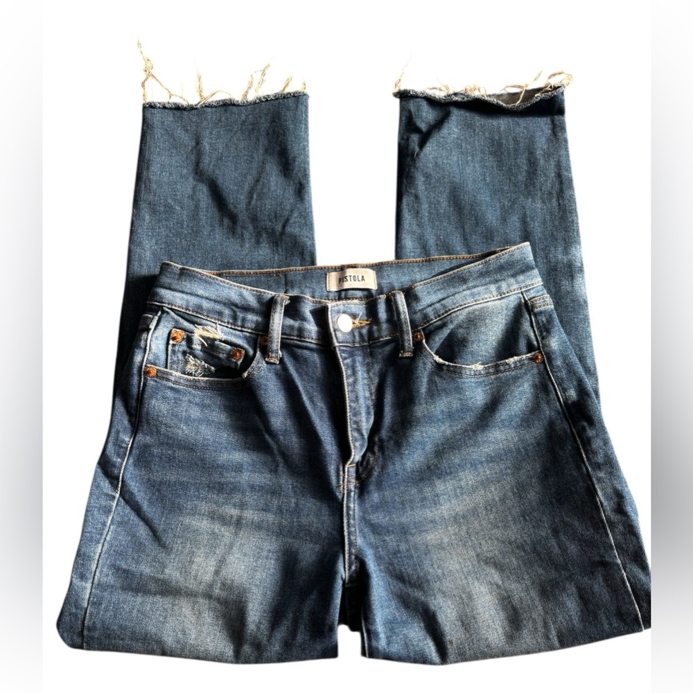 Pistola Raw Hem, Distressed Cropped High Rise Denim Jeans‎ Size 27